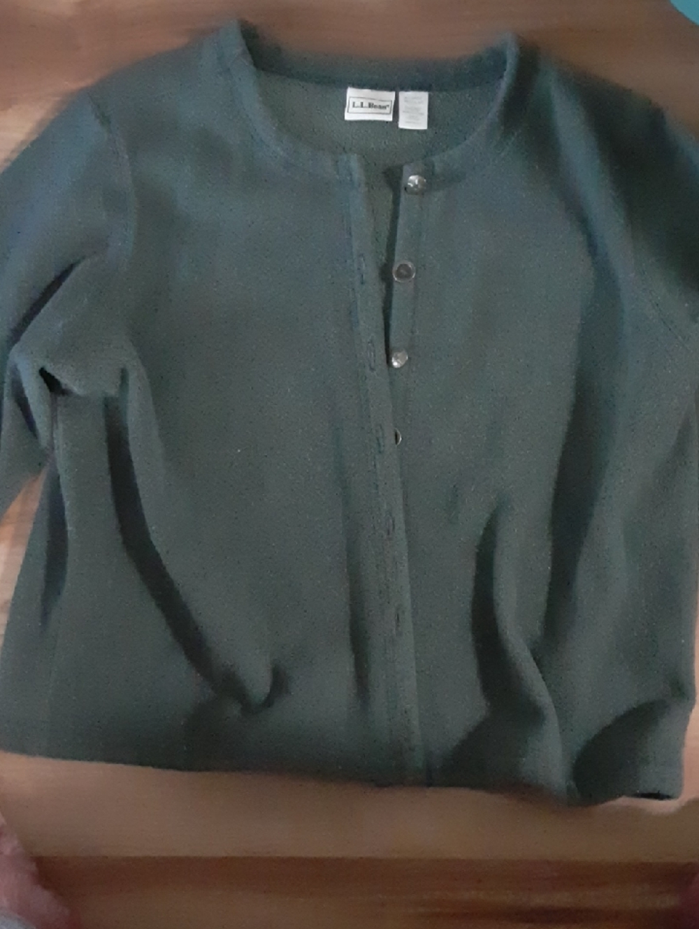 L.L. Bean Forest Green Knit Blazer-Style Cardigan